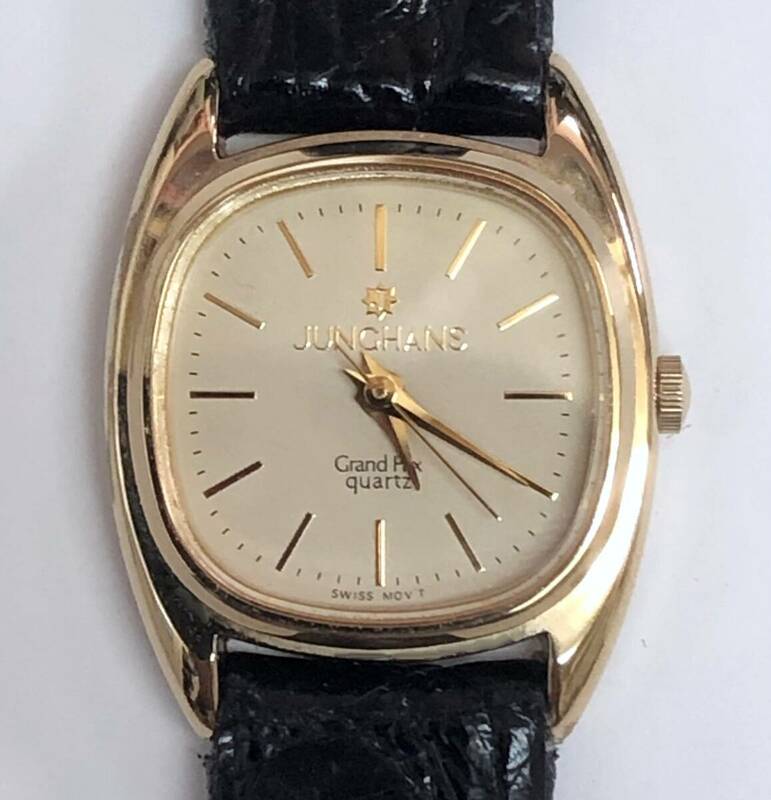 中古 ユンハンス JUNGHANS 婦人腕時計 EWJG-11014L GP クロコベルト クォーツ ケース付き レディース 電池交換済 148888