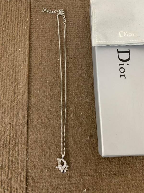 【中古品】Dior ディオール ロゴネックレス ラインストーン シルバーカラー