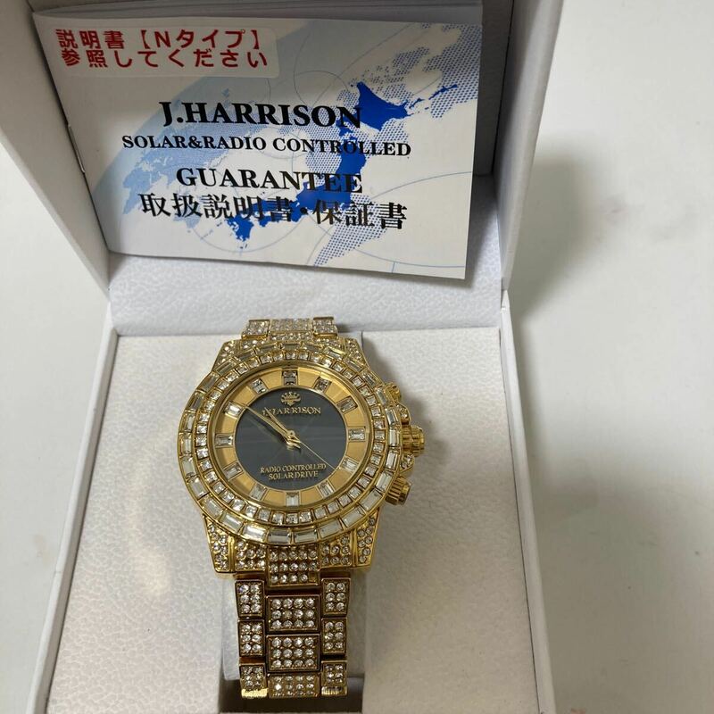 ※14120　J.HARRISON ジョンハリソン 腕時計 JH-025 電波ソーラー アナログ ラウンド カットガラス ゴールド コレクション 稼働のみ確認