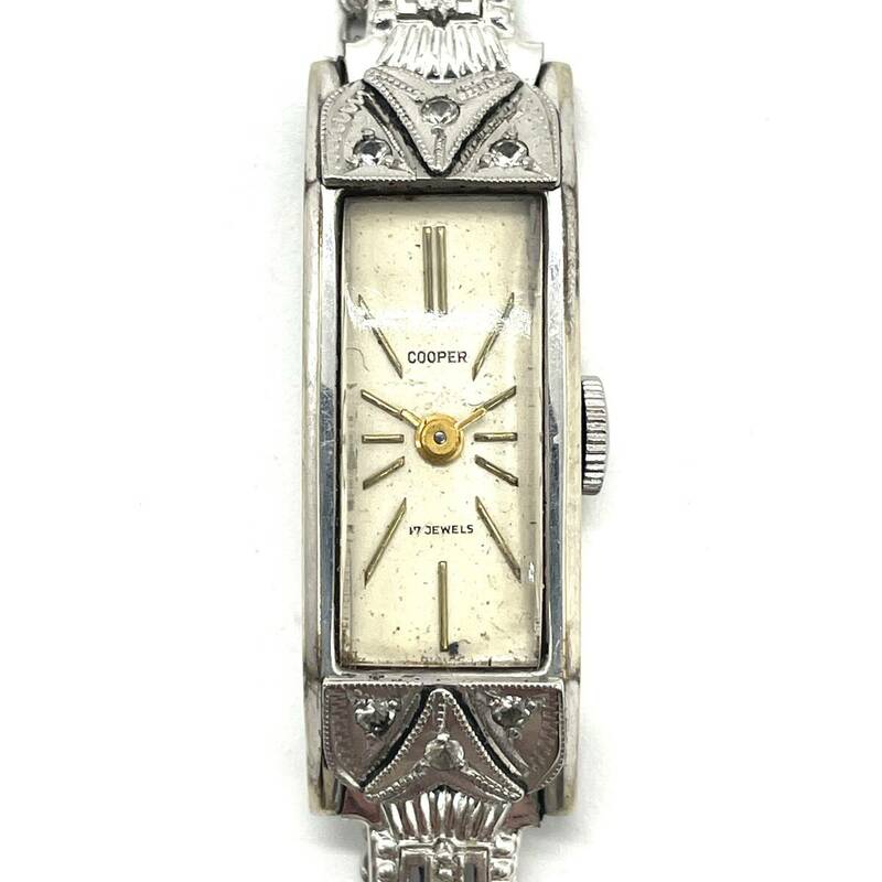 稼働品 COOPER K14WG 0.585 約15.1g ヴィンテージ 17石 手巻き 機械式 腕時計 ホワイトゴールド シルバー ホワイト