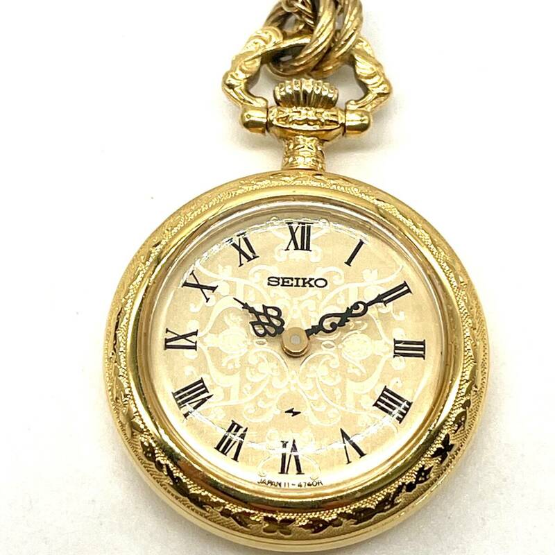 稼働品 SEIKO セイコー ペンダントウォッチ 11-4740R ゴールド 手巻き 機械式 懐中時計 ネックレス 