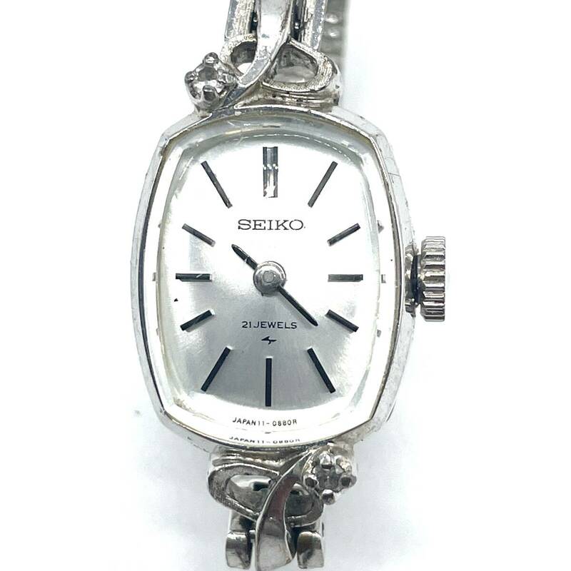 稼働品 SEIKO セイコー 11-7270 21石 手巻き 機械式 腕時計 シルバー ホワイト スクエア 