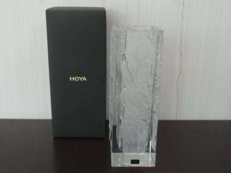 未使用 HOYA CRYSTAL ホヤクリスタル クリスタル花瓶 フラワーベース 花器 スクエア クリスタルガラス