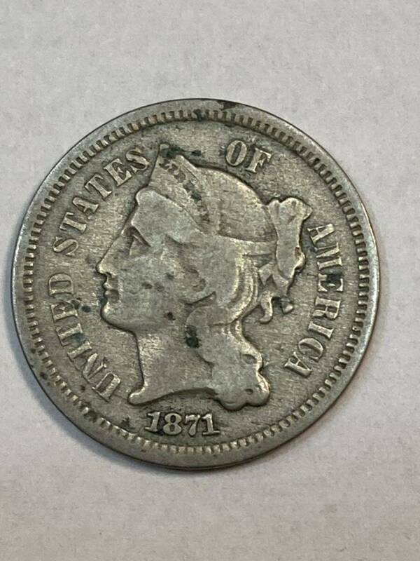 1871年　アメリカ　3c 硬貨 古銭 コイン アンティーク