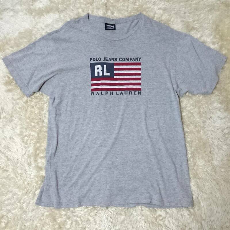 ポロ ジーンズ ラルフローレン POLO JEANS RALPH LAUREN Tシャツ　無地　グレー　ビッグRLロゴ　コットン混　３L　半袖　　