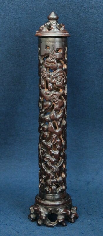中国の古い香筒　刻瑞芝　線香立　唐物　香具　仏具　中国美術工芸品