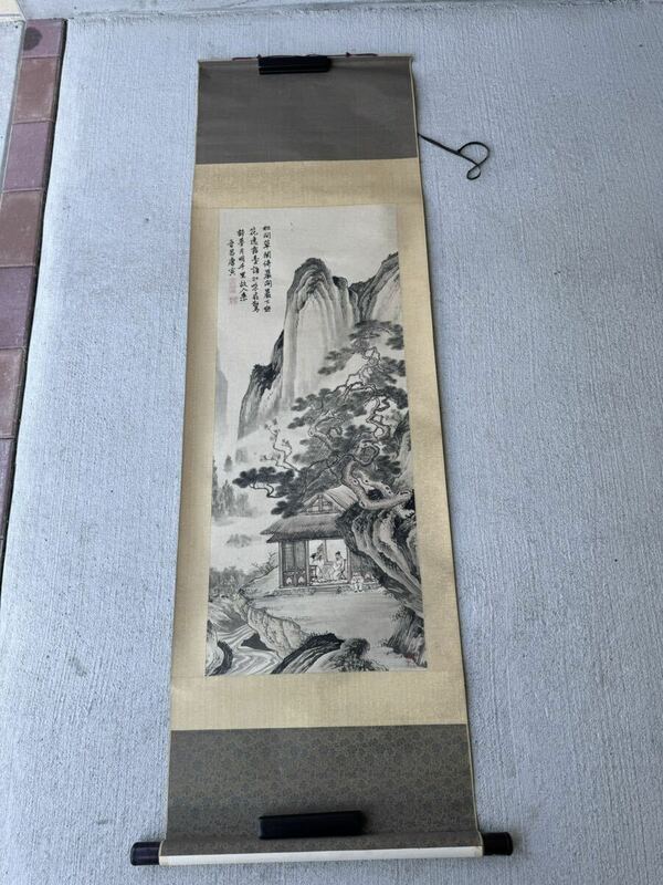 唐寅　明時代　山水人物図　紙本　中国古美術　骨董品　山水 掛け軸 模写 