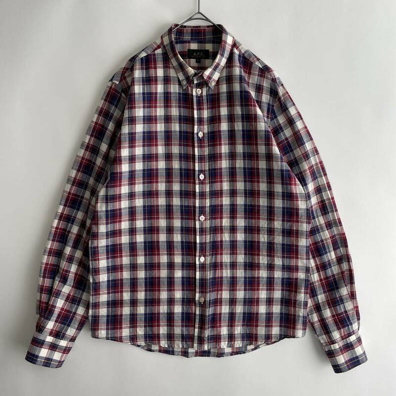 A.P.C. size/M (g) アーペーセー コットンリネン ボタンダウン 長袖シャツ チェック BD shirt APC