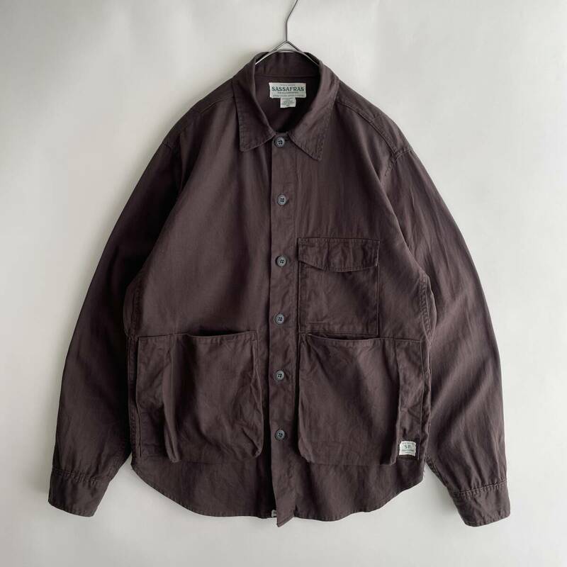 SASSAFRAS size/M (ka) ササフラス シャツジャケット カバーオール ワーク コットン ブラウン 日本製 JAPAN SHIRT