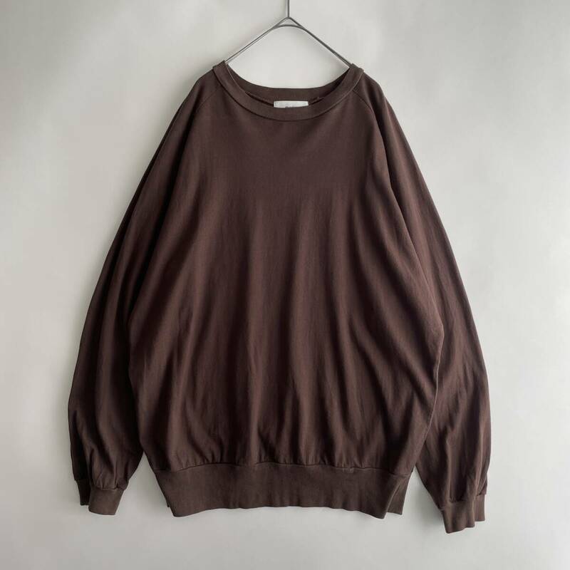 MARKA size/3 (i) -CREW NECK L/S combed cotton knit- 春夏 薄手 マーカ クルーネック ロンT スウェット トレーナー ブラウン 丸首 日本製