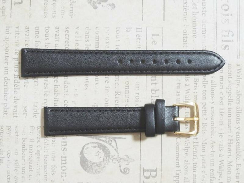 幅１６ｍｍ 黒 腕時計ベルト 金色尾錠 
