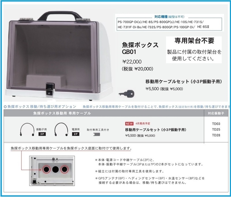 在庫あり 魚探ボックス GB01 移動 持ち運び 可能 電源2P中継ケーブル 振動子3P中継ケーブル セット品 HONDEX ホンデックス