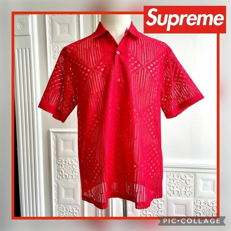 ◆新品未使用◆Supreme Lace S/S Shirt Red M シュプリーム レース 半袖 シャツ レッド 赤 アウター トップス Tシャツ ブラウス 20SS