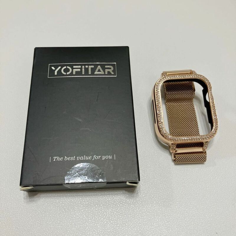 YOFITAR Apple Watch用バンド ケース一体型44mm Series 9/SE/8/7/6/5/4 強力 マグネット ジュエリー風 キラキラストーン付きローズゴールド