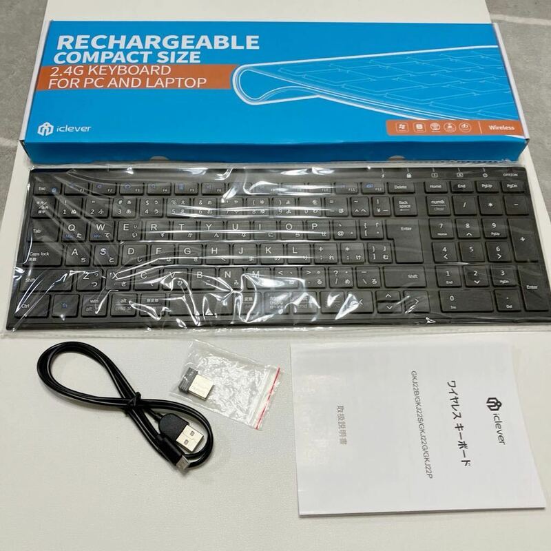 iClever キーボード ワイヤレスキーボード 無線 2.4GHzレシーバー付属 テンキー付きUSB充電式 日本語JIS配列 パンタグラフ Windows対応