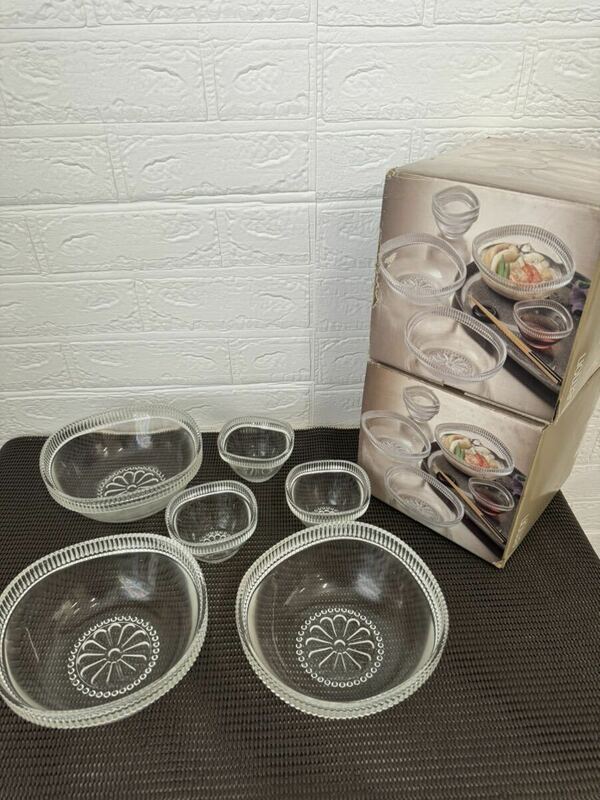 ガラス食器 　冷食器　中鉢(3)小鉢(3) 2セット　だしいれ　12個　レトロ カメイガラス　和食器　A-213