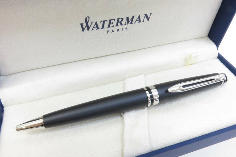 16536 上605-021　ウォーターマン　ボールペン　WATERMAN　ブラック×シルバー色 　黒色　文房具　筆記用具　箱あり　中古品　60