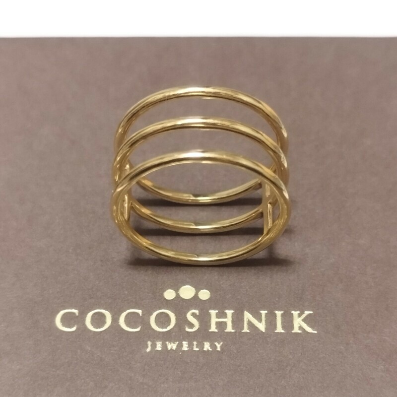 14号 COCOSHNIK ココシュニック K10 ３連リング ブリッジリング ワイド イエローゴールド 指輪