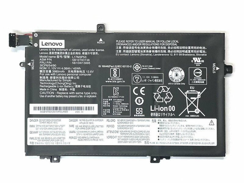 Lenovo ThinkPad L580/L590 中古純正バッテリー 11.10V-4.08Ah/45Wh L17M3P53/5B10W138 YJ2037