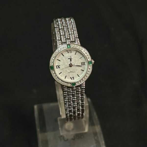 EEc245Y06 クォーツ リズ 999.5 FINE PLATINUM LZ-106 QZ シルバー文字盤 グリーン 緑 レディース腕時計