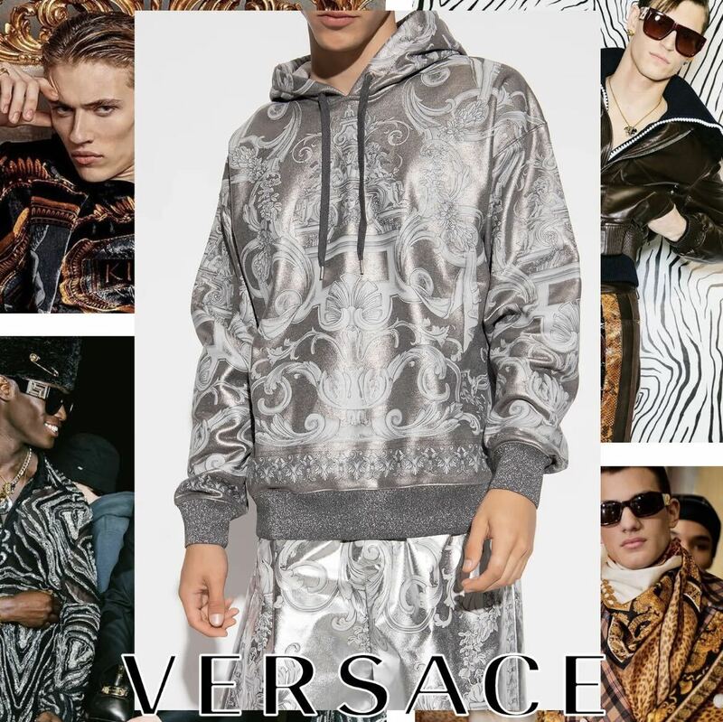 【新品未使用品】VERSACE シルバー バロック ジャカード フーディ Lサイズ