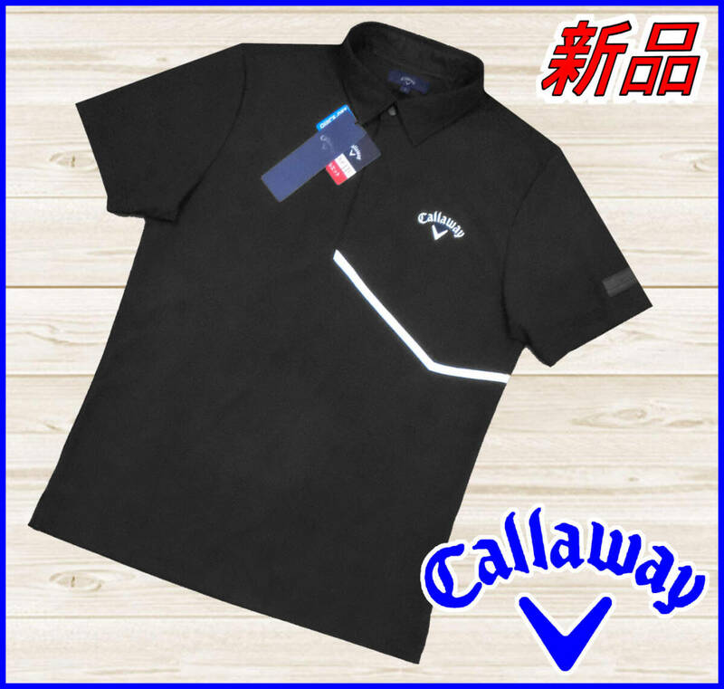 【国内正規品】60%OFF◆キャロウェイゴルフシャツCallaway◆速乾QUICKDRY半袖プルオーバー切り替えデザイン◆黒ブラックＭ定価:11,000円