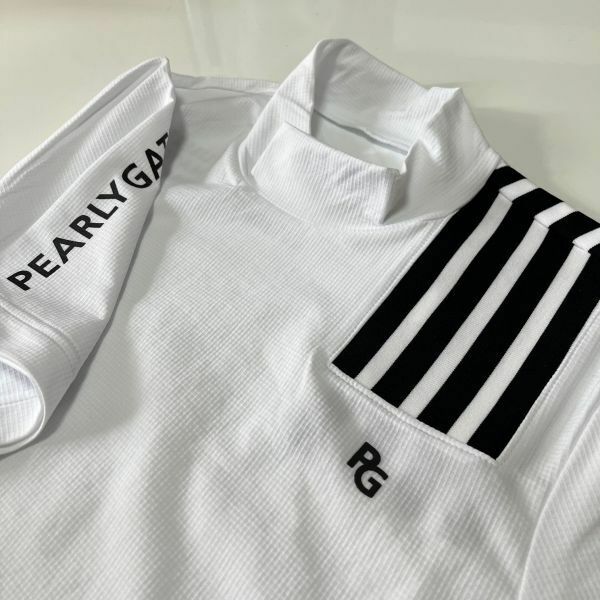【新品・正規品】PEARLY GATES パーリーゲイツ メンズ　半袖 ハイネックシャツ（４ライン）WH≪サイズ4≫