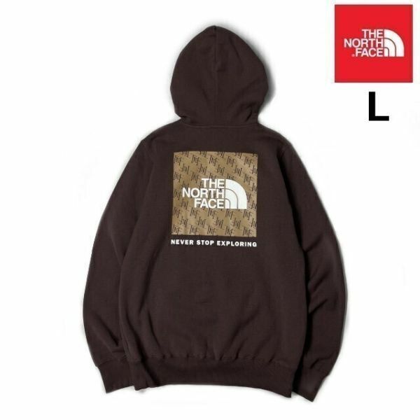 売切り【正規新品】THE NORTH FACE BOX NSE PULLOVER HOODIE パーカー US限定 ボックスロゴ 裏起毛 グラフィック(L)茶 181130-30