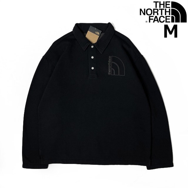 売切り【正規新品】THE NORTH FACE◆W GARMENT DYE FLEECE RUGBY ラガーシャツ ガーメントダイ US限定 裏起毛 男女兼用(M)黒 181130-10