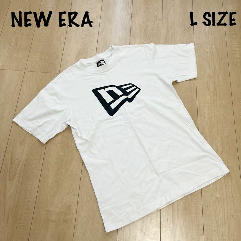 NEW ERA ニューエラ　ホワイト　白　Tシャツ メンズ　Lサイズ　LARGE ロゴ　半袖Tシャツ 丸首