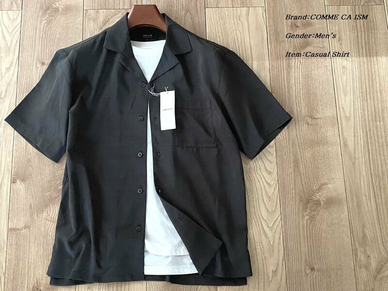新品 COMME CA ISM MEN コムサイズム メン リネンライク ポリエステル オープンカラーシャツ 20カーキ Mサイズ 30IC07 定価5,900円