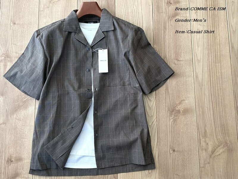新品 COMME CA ISM コムサイズム《リネンミックス》オープンカラーシャツ 14ブラウン Sサイズ 34IR01 定価6,900円