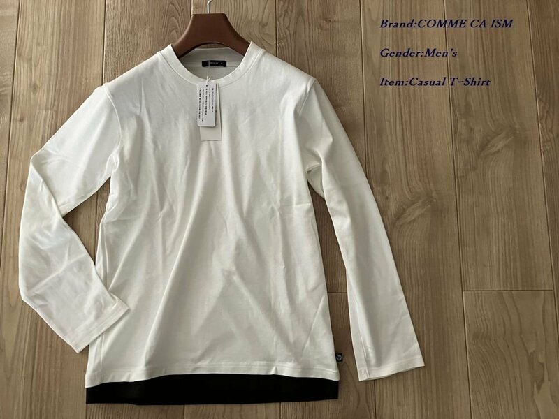 新品訳有り COMME CA ISM コムサイズム エッセンシャルコットンフェイクレイヤードジャケットTシャツ 01ホワイト Lサイズ 60TE08 定価3,400