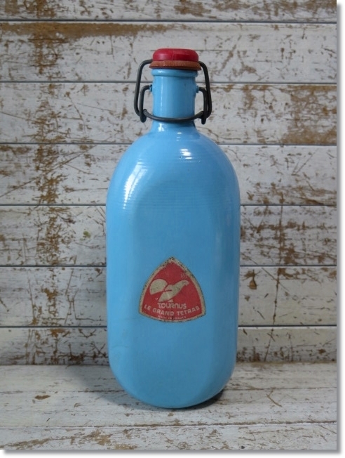 ◆希少　ビンテージ　LE GRAND TETRAS/グランテトラ 水色 赤シール紙ロゴ アルミ水筒 ボトル フランス製◆