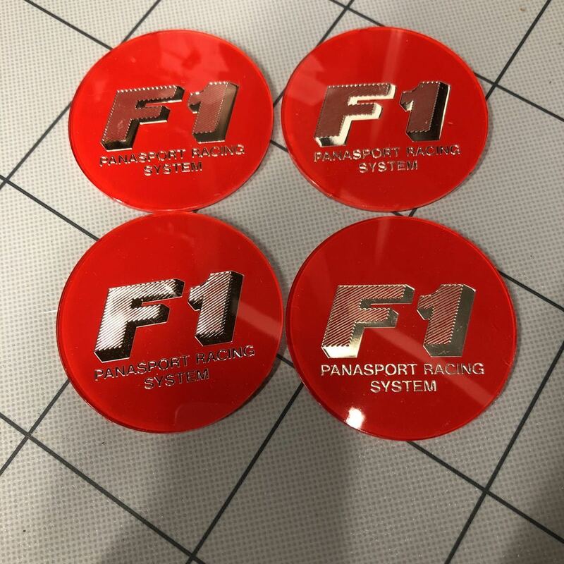 当時物　旧車　4枚セット　PANASPORTS　RACING　パナスポーツレーシング　F1　センターキャップ　オーナメントレッド　新品！58mm