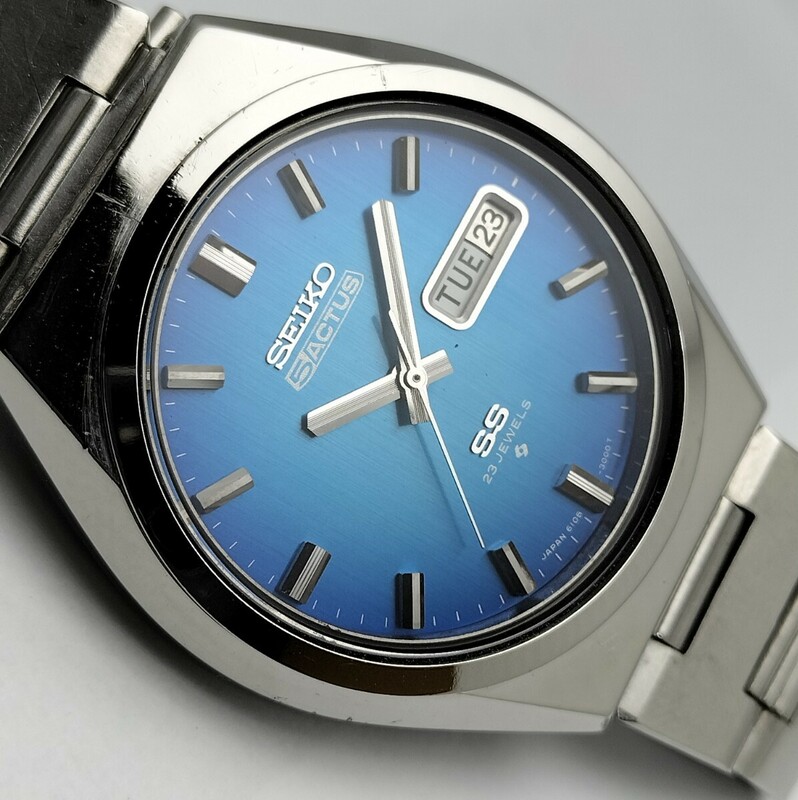 紳士用　セイコー　ファイブアクタス　自動巻き腕時計　1975年製　美しいブルー文字盤