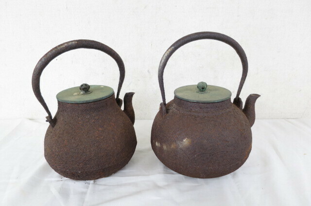 鉄瓶 古鉄瓶 龍文堂 煎茶道具 2個セット 口径約9cm～9.5cm ジャンク 5305241011