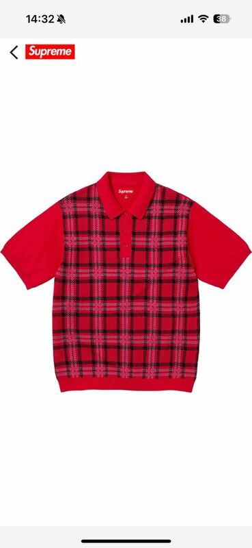 【タグ付未使用】シュプリーム 2024ssweek15 Plaid Knit S/S Polo Red