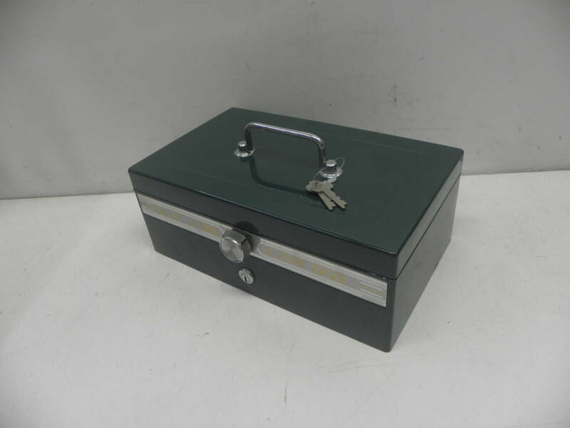 ELM！手提げ金庫！CASH BOX！鍵付！TYPE30！28×17×10.5cm(緑)