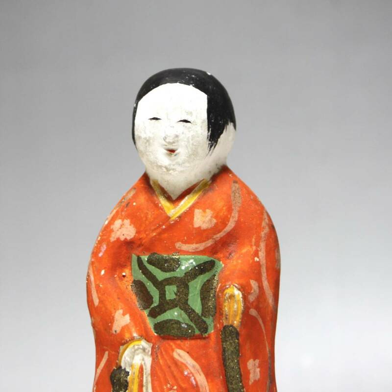 彩]　時代人形　日本人形　焼き物　時代物　置物　骨董　アンティーク　高さ約：19.5ｃｍ　重さ：約217グラム