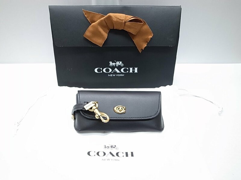 未使用☆【COACH】コーチ レザー メガネ サングラス ケース ブラック バックチャーム　