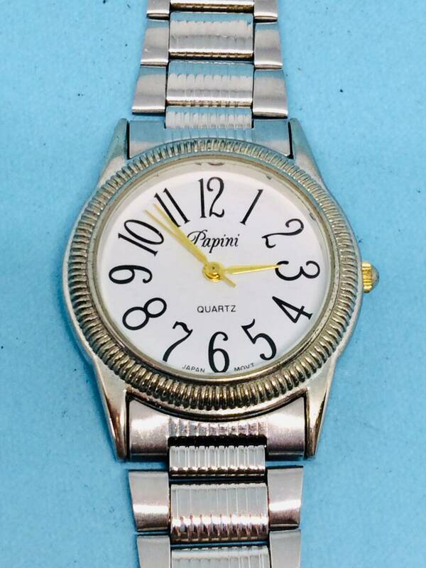 (G05)日常使いに(*'▽')Papini・パピーニ（電池交換済み）シルバー・メンズ腕時計USED（送料全国一律185円）素敵な時計です。