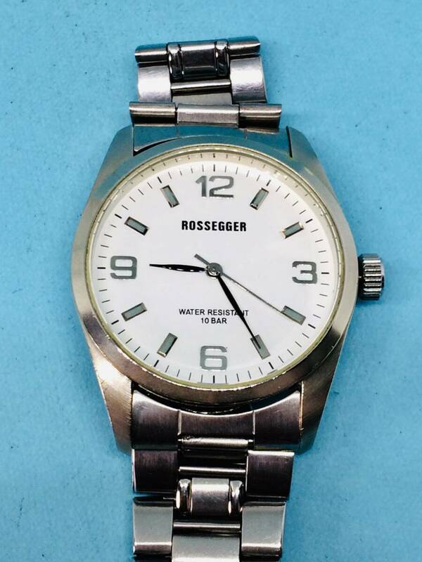 (G41)日常使いに(*'▽')・ROSSEGGER・ロッシンガー（電池交換済み）シルバー・メンズ腕時計USED（送料全国一律185円）素敵な時計です。