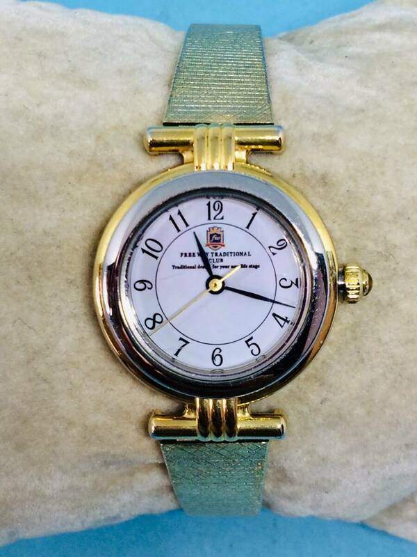 (G43)気品の時計(*'▽')シチズン・フリーウェイ（電池交換済み）ゴールド・レディス腕時計USED（送料全国一律185円）しゃれた時計です。