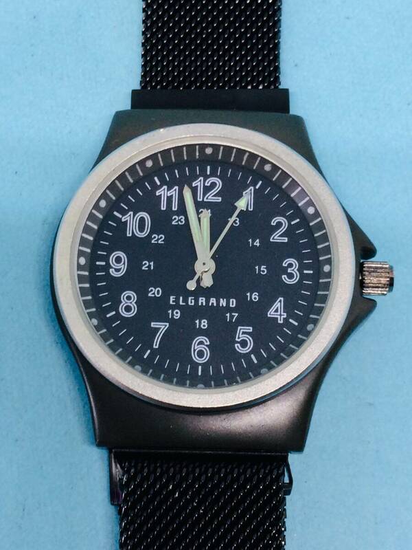 (G50)24時表示(*'▽')ELGRAND・エルグランド（電池交換済み）ブラック・メンズ腕時計USED（送料全国一律185円）素敵な時計です。