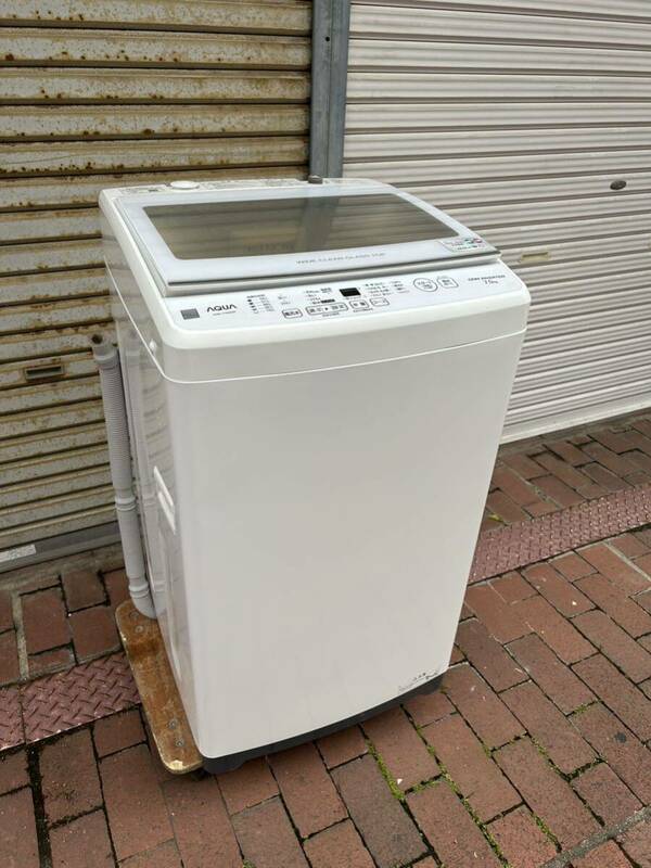 AQUA 2022年製 7.0kg全自動洗濯機 風呂ポンプ ガラストップ ホワイト AQW-V7E9 アクア 