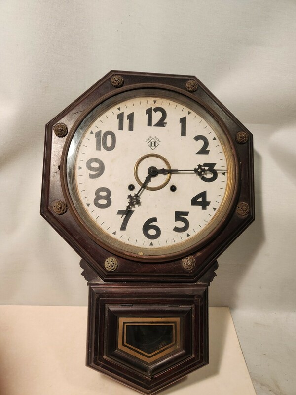 明治時代　イングラハム社製　柱時計　アンティーク ゼンマイ 振り子時計 掛け時計 八角時計