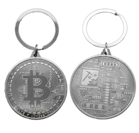 仮想通貨 Bitcoin ビットコイン 銀メッキ レプリカ銀貨 記念メダルキーホルダー １個