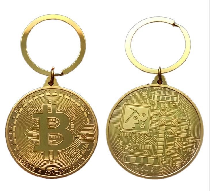 仮想通貨 Bitcoin ビットコイン 金メッキ レプリカ金貨 記念メダルキーホルダー １個