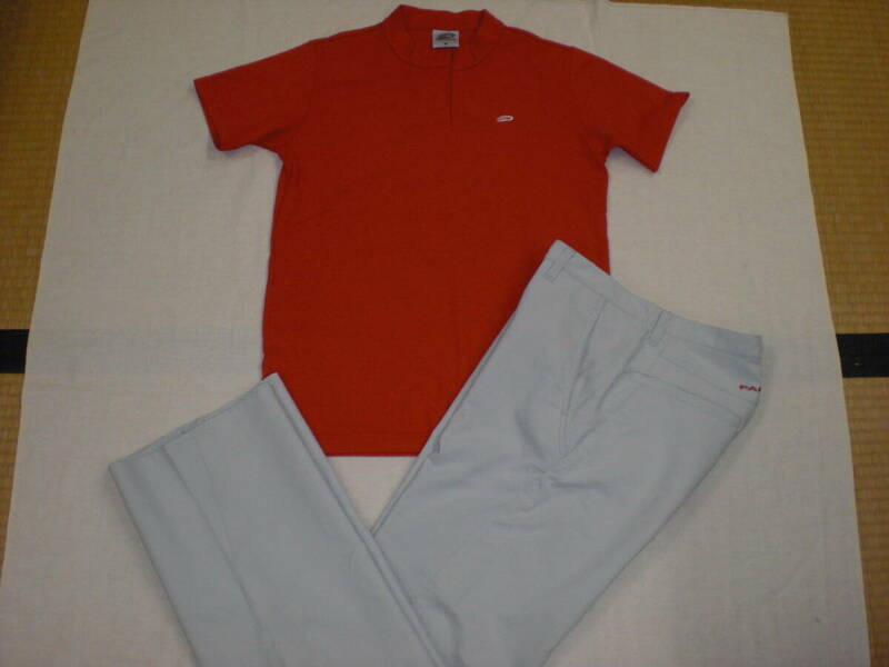 PARADISO GOLFパラディーゾゴルフ・レディス赤 半袖シャツ(L) ＋ライトグレーパンツ(L) USED